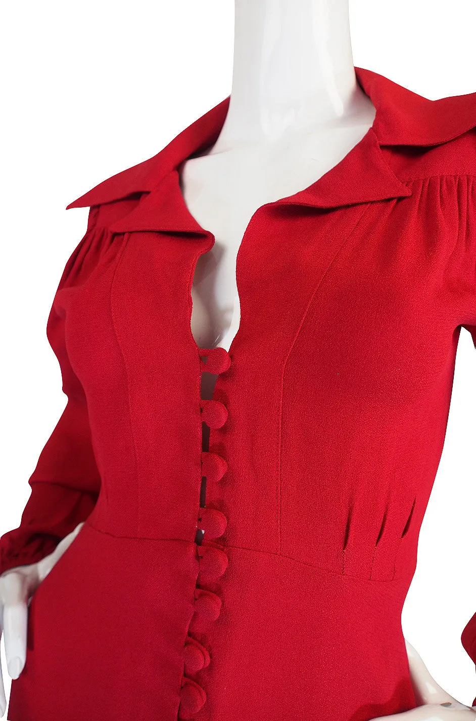 1970s Red Moss Crepe Ossie Clark Mini Dress