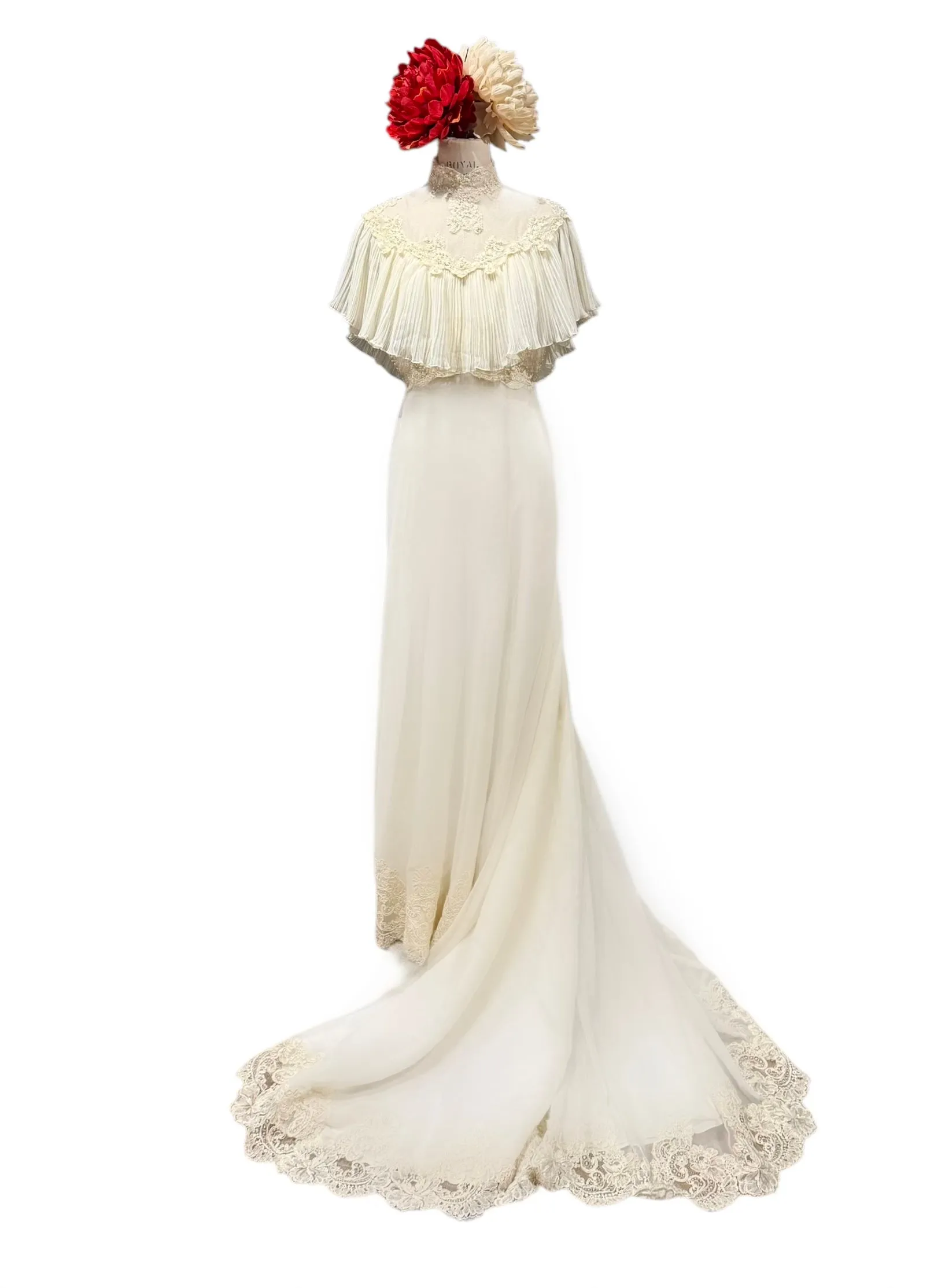 1970s Wedding Gown with Romantic Lace and Organza