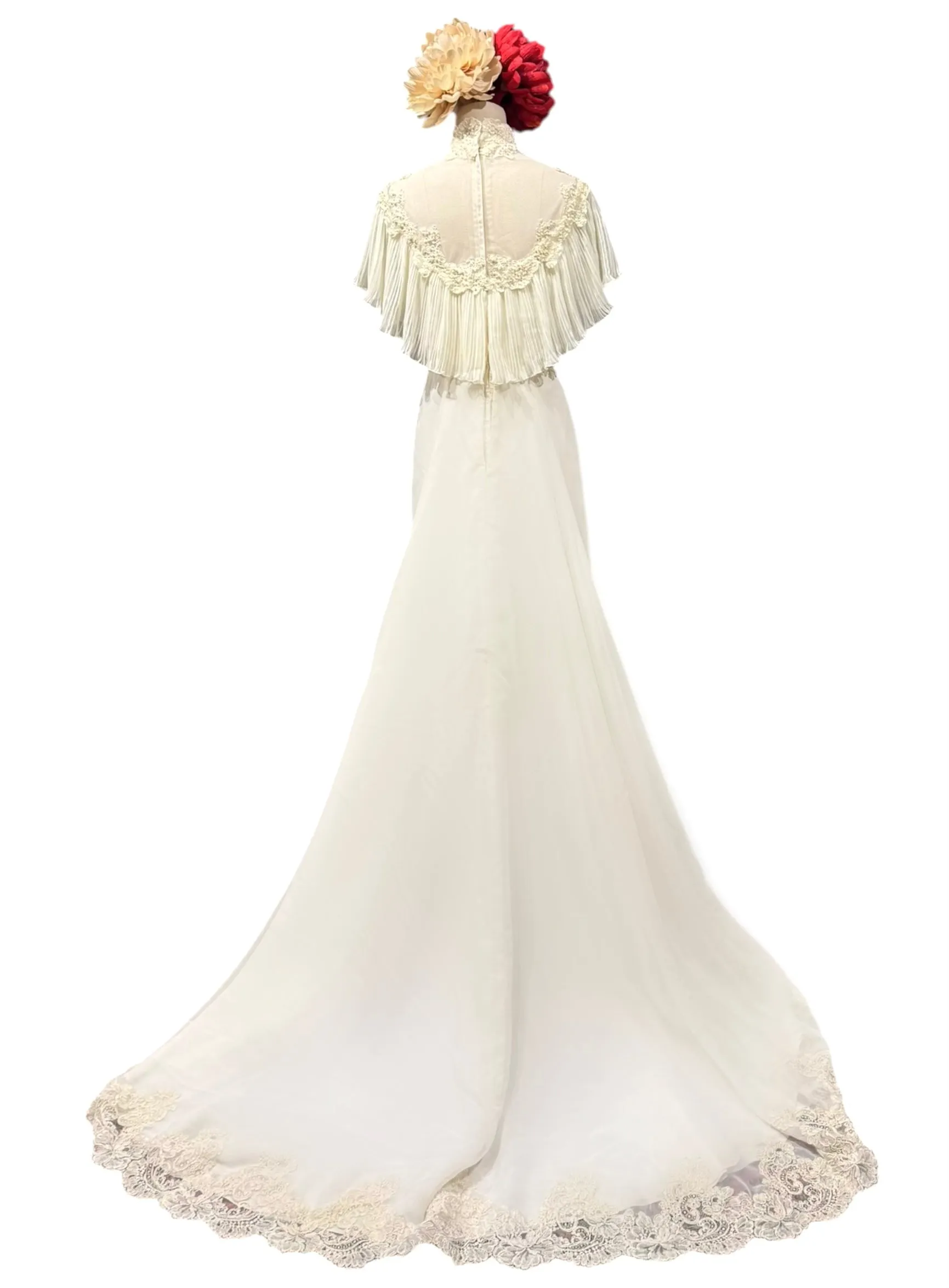 1970s Wedding Gown with Romantic Lace and Organza