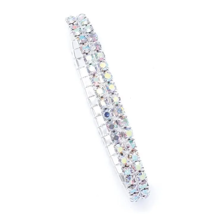 2-Row Iridescent Rhinestone Stretch Bracelet