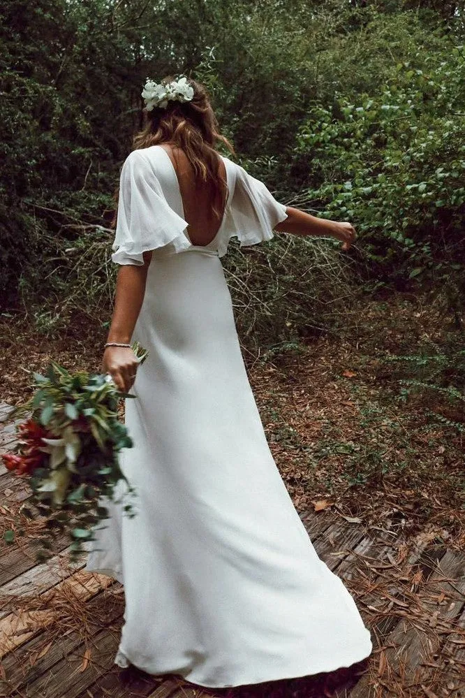2020 Summer Bridal Dresses with Sleeves vestido de novia de playa