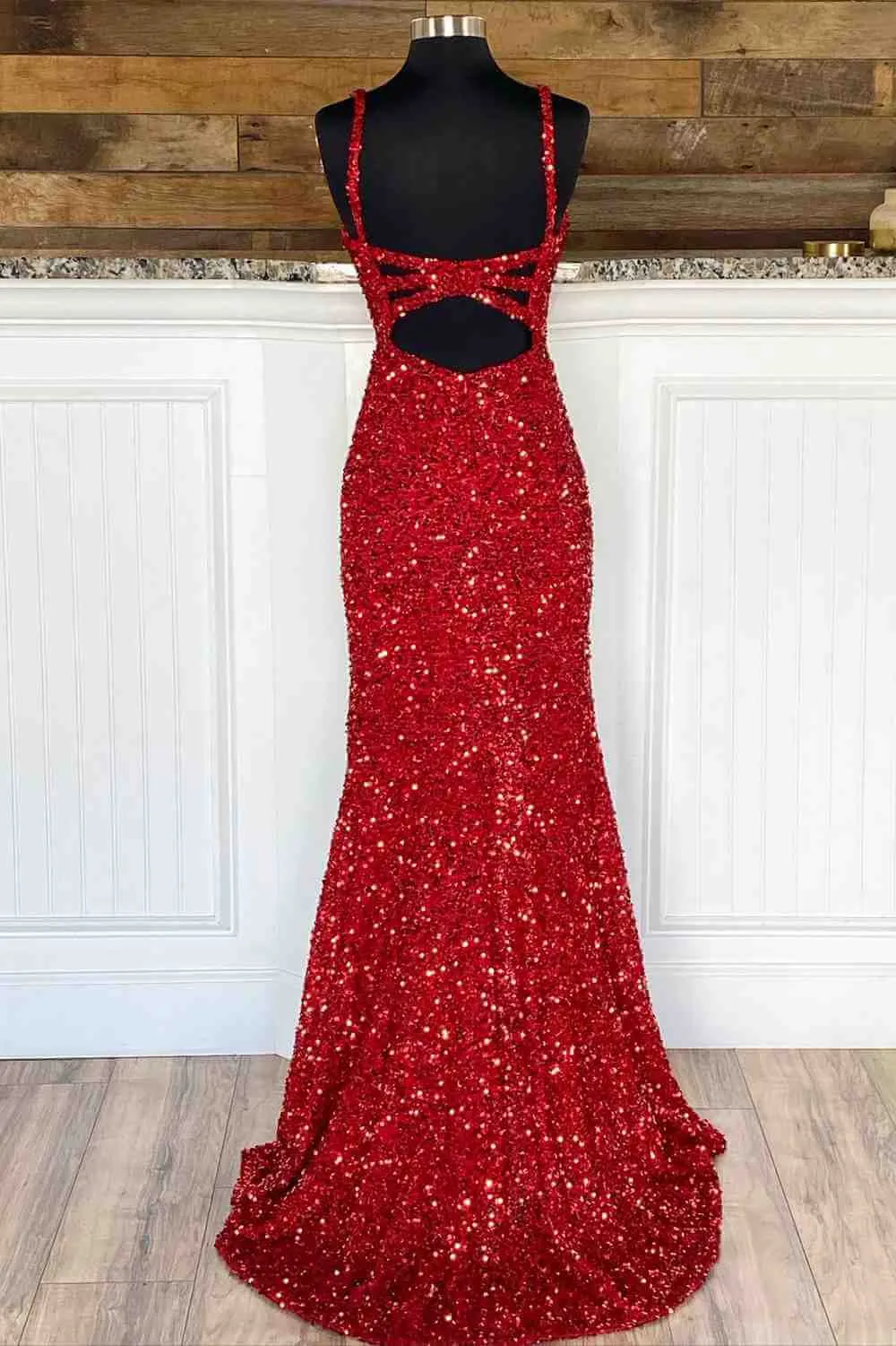 2025 Red Mermaid Cheap Long Prom Gowns Side Slit V-Neck Formal Evening Dress