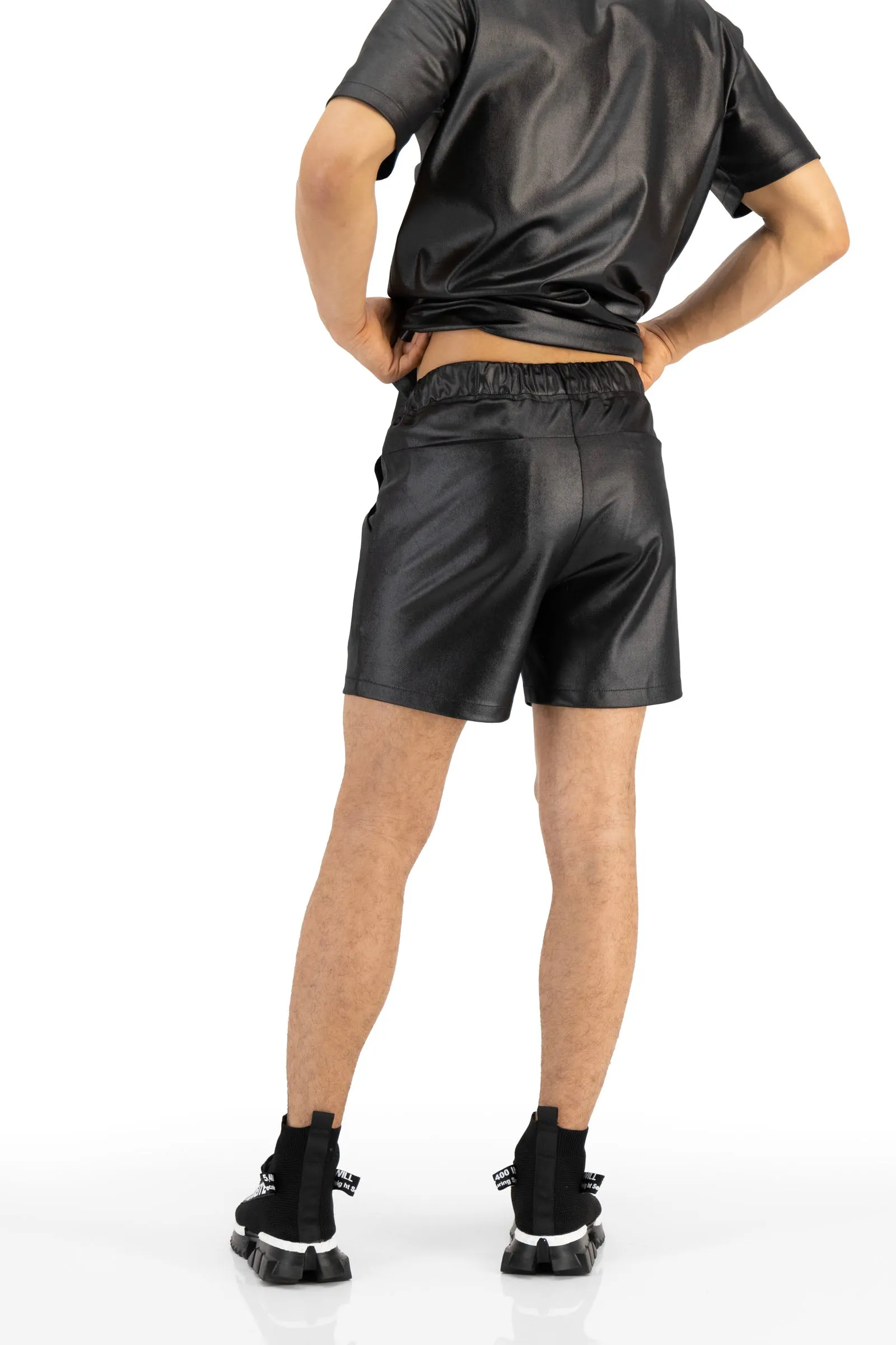 5-inch Black Illusion Leather Drawstring Shorts