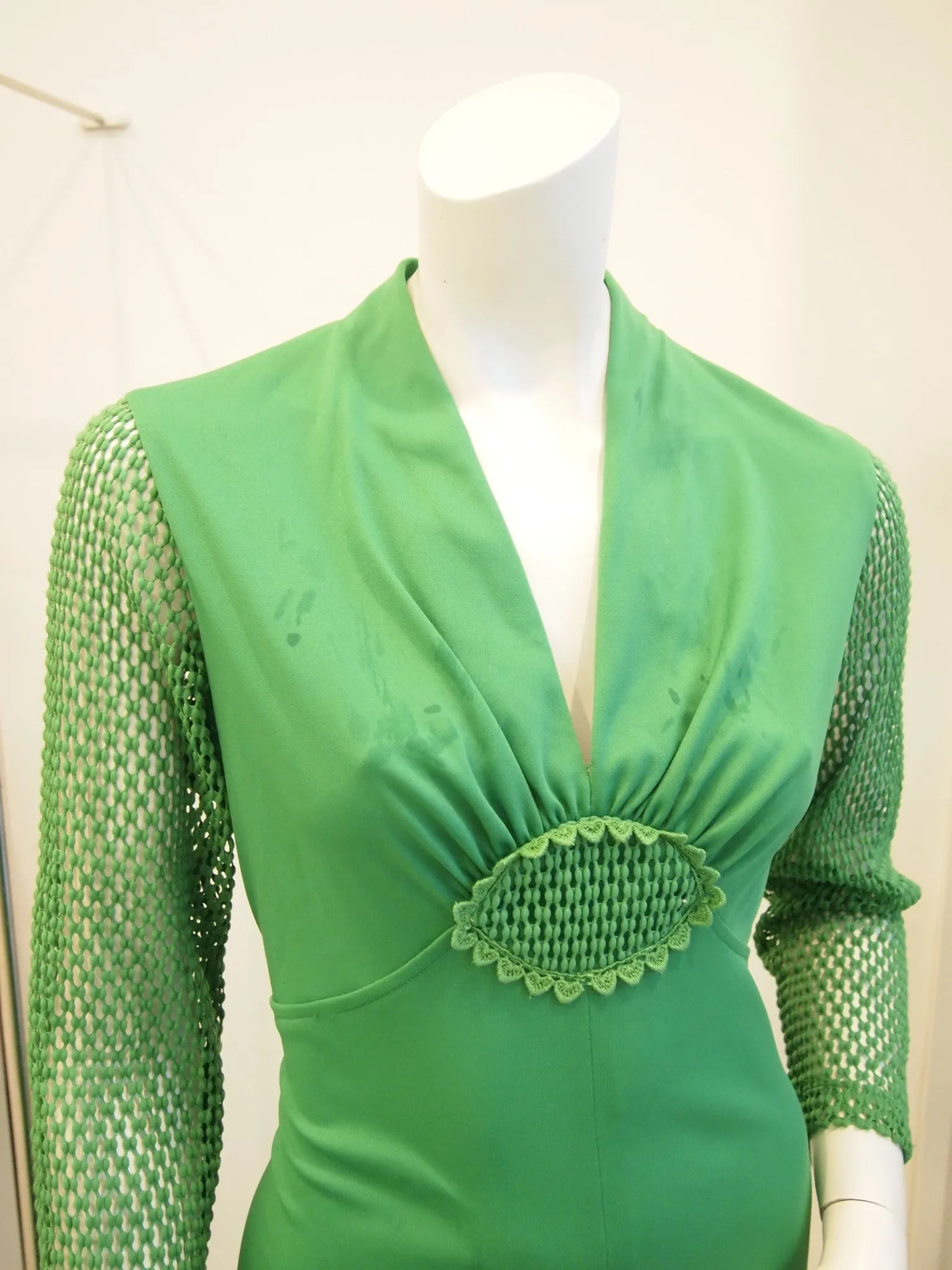 60s Kelly Green Macrame Vintage Dress