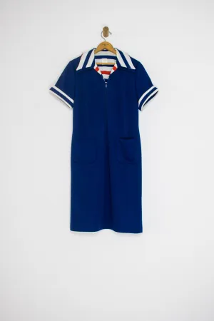 60's RED WHITE AND BLUE ZIP FRONT DRESS / LARGE