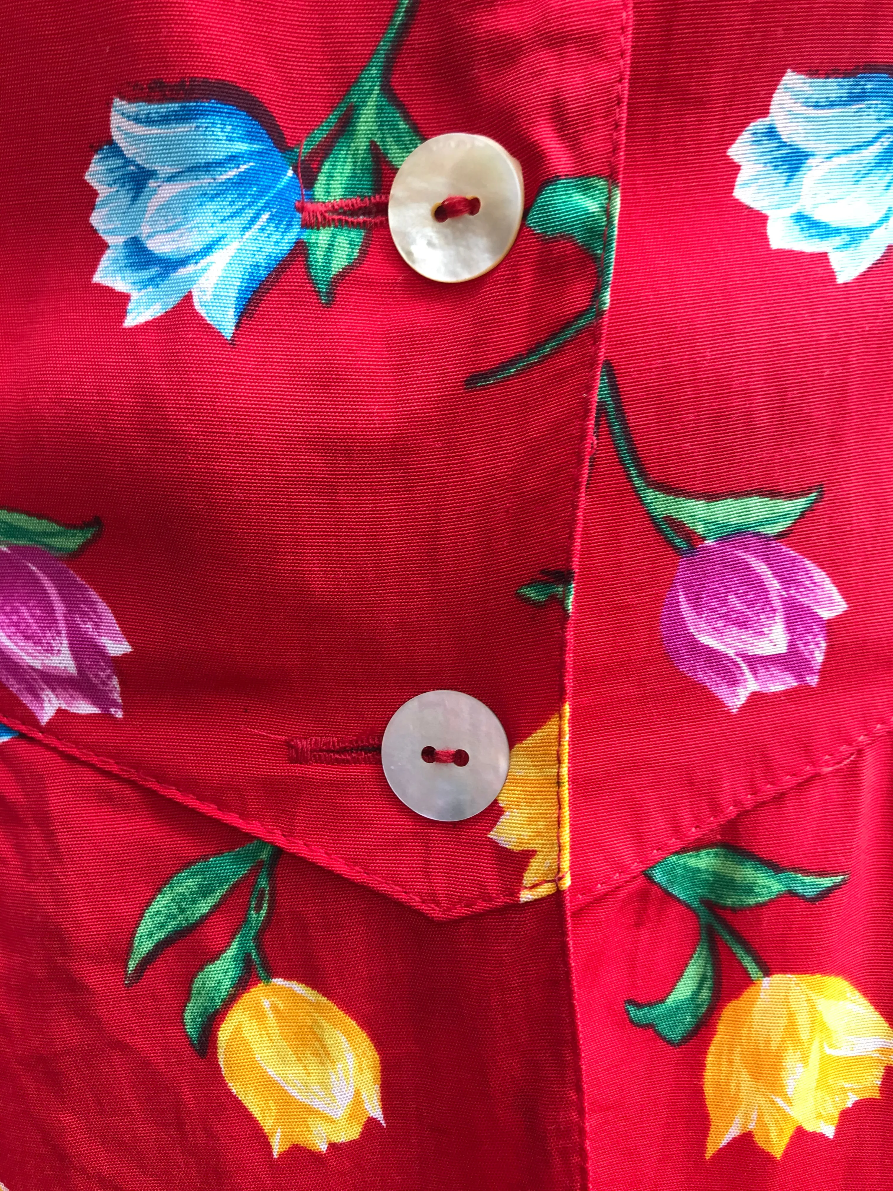 80s Red Floral Tea Dress