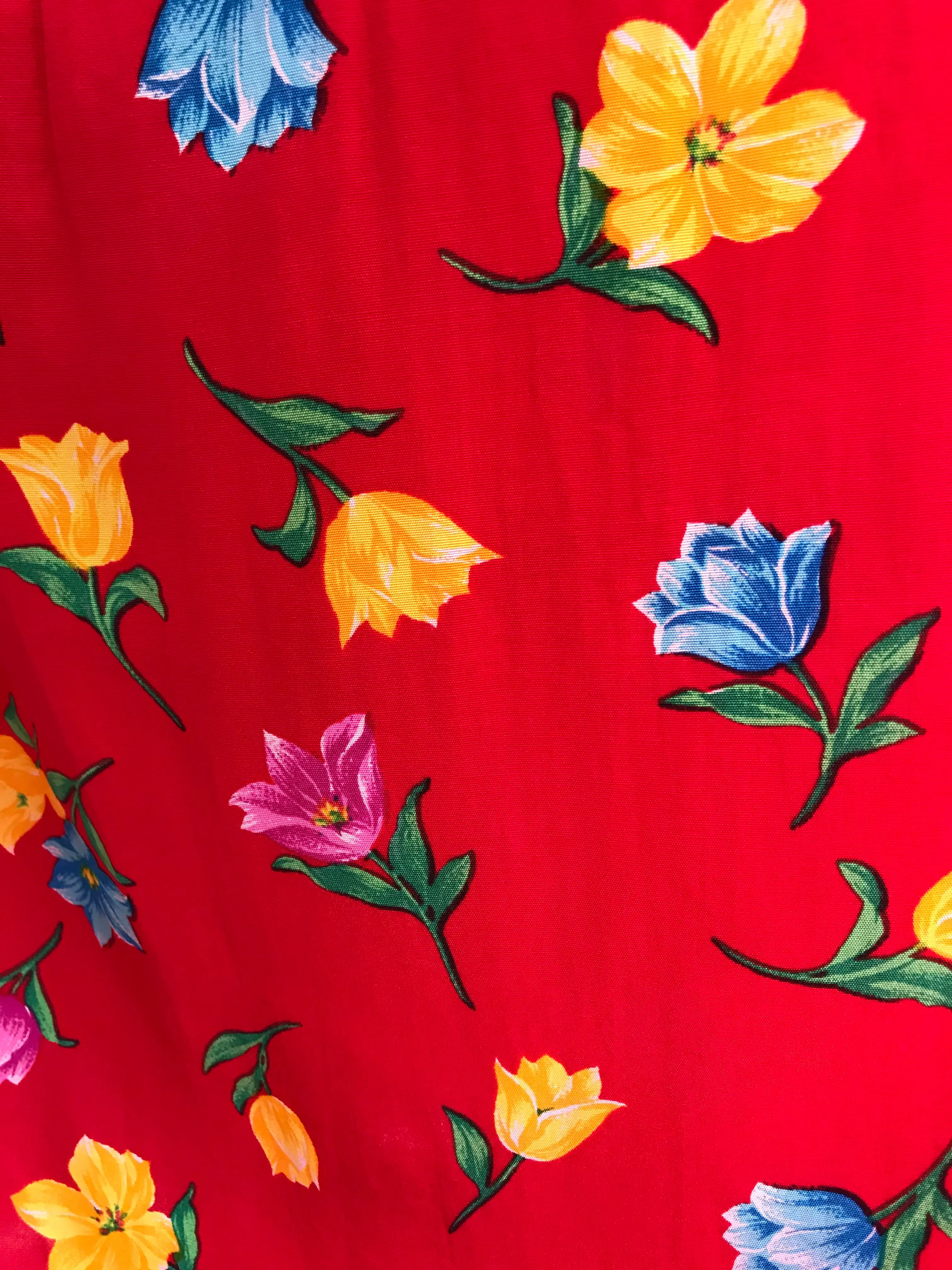 80s Red Floral Tea Dress