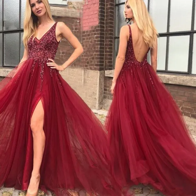 A Line Side Split Tulle Wedding Dresses