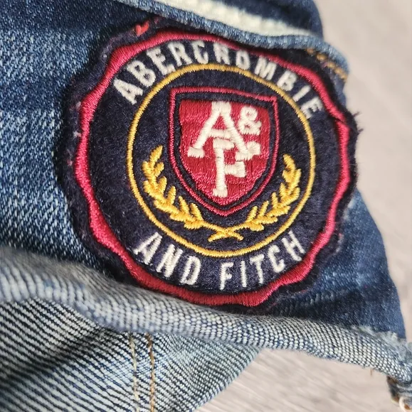 Abercrombie and Fitch Dark Blue Shorts Size 26 Y2K Distressed Frayed Patch Logo