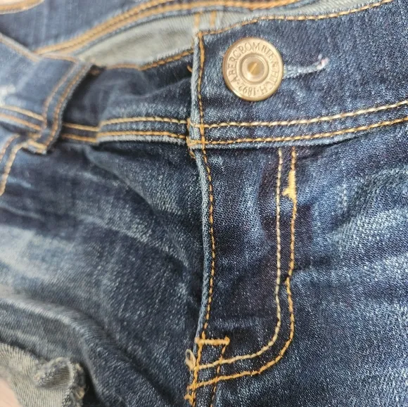 Abercrombie and Fitch Dark Blue Shorts Size 26 Y2K Distressed Frayed Patch Logo