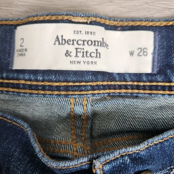 Abercrombie and Fitch Dark Blue Shorts Size 26 Y2K Distressed Frayed Patch Logo