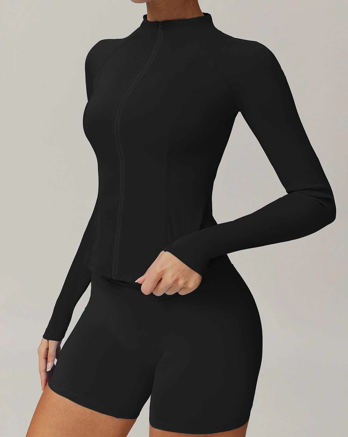 Activewear Set with Zipper Jacket and Short