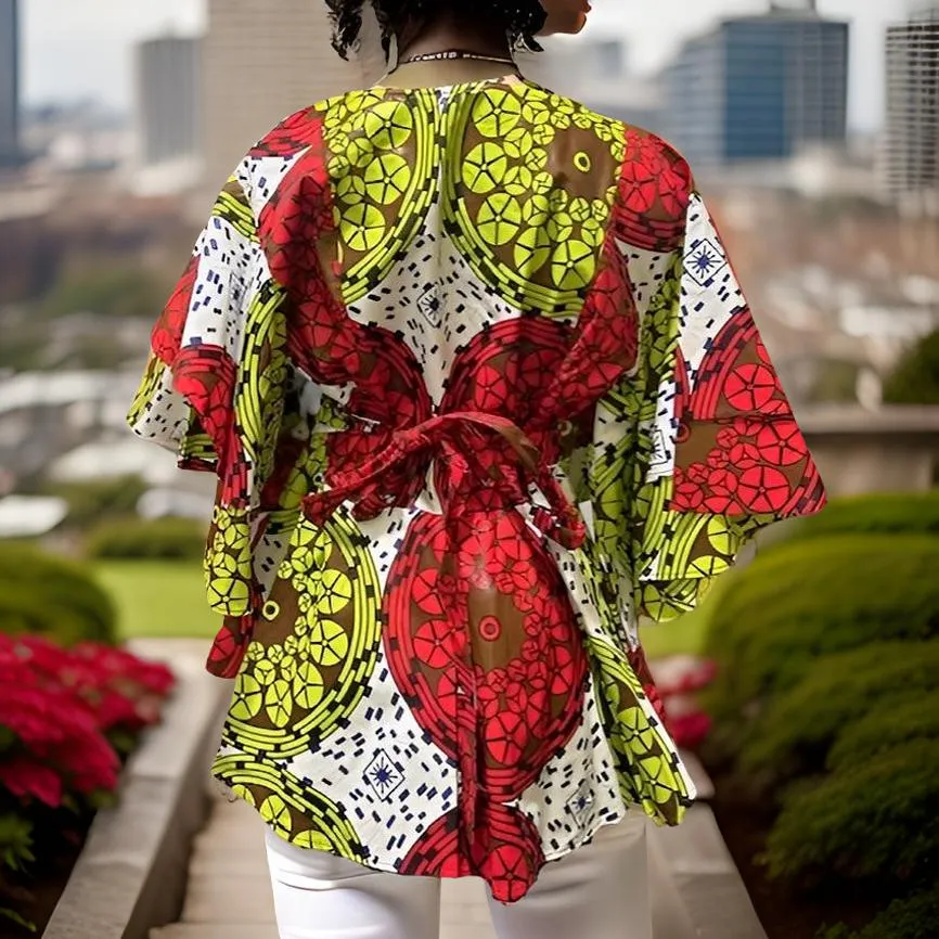 African Print Red/Yellow/White Wrap Top