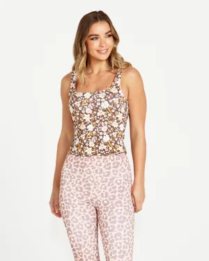 Alessia Reversible Active Singlet - Chocolate Floral/Pink Cheetah