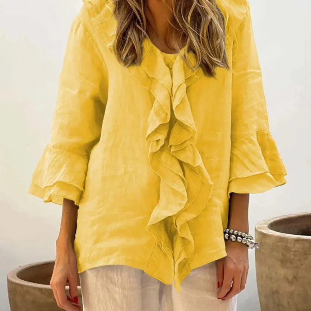 Aliyah – Elegant Ruffle Top with 3/4 Sleeves for Women