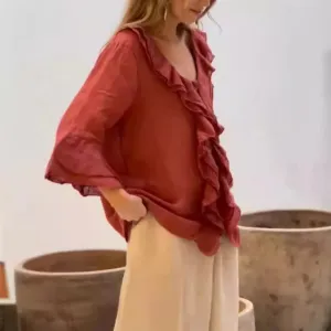 Aliyah – Elegant Ruffle Top with 3/4 Sleeves for Women