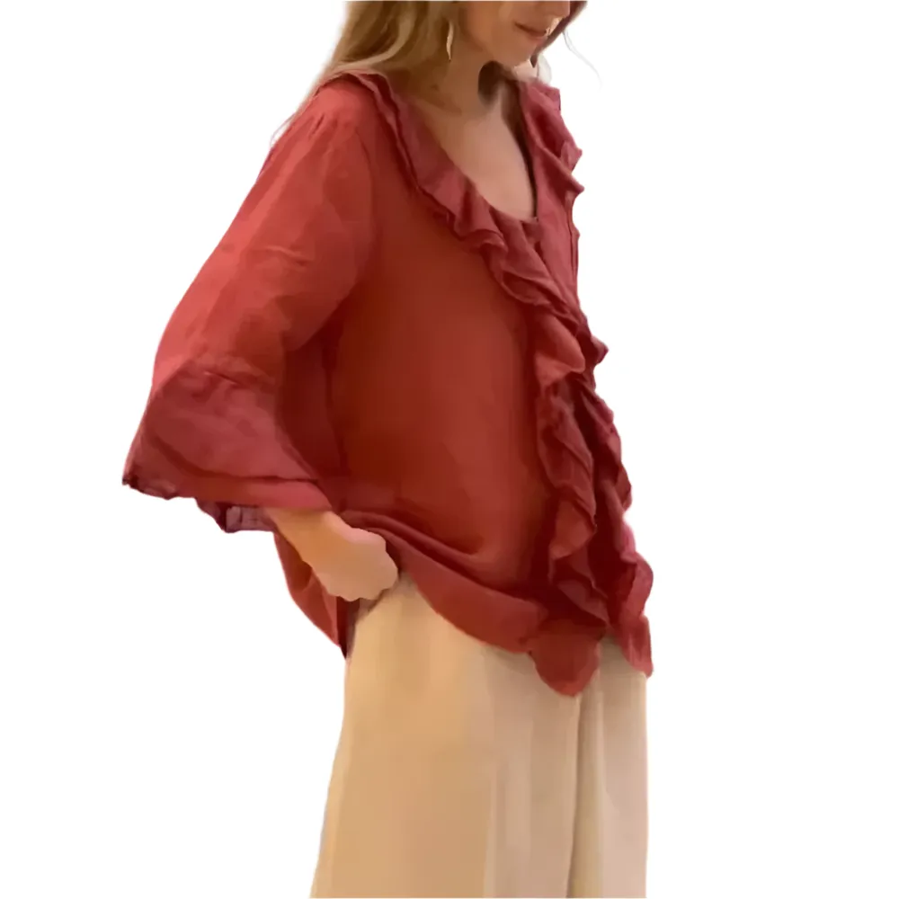 Aliyah – Elegant Ruffle Top with 3/4 Sleeves for Women