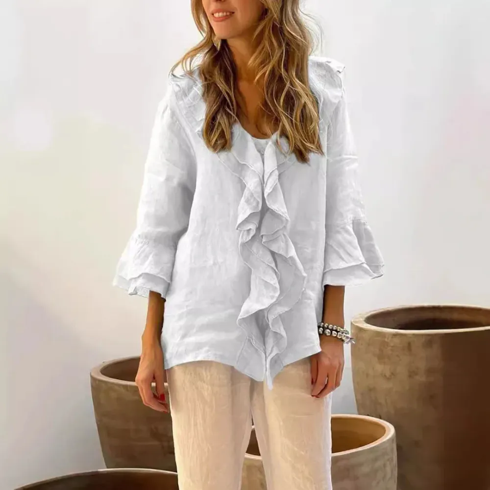 Aliyah – Elegant Ruffle Top with 3/4 Sleeves for Women