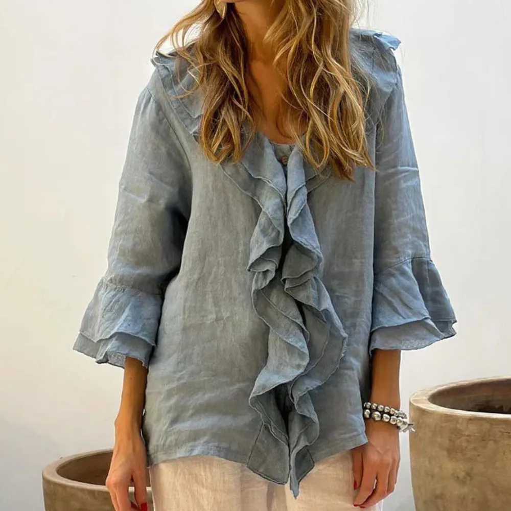 Aliyah – Elegant Ruffle Top with 3/4 Sleeves for Women