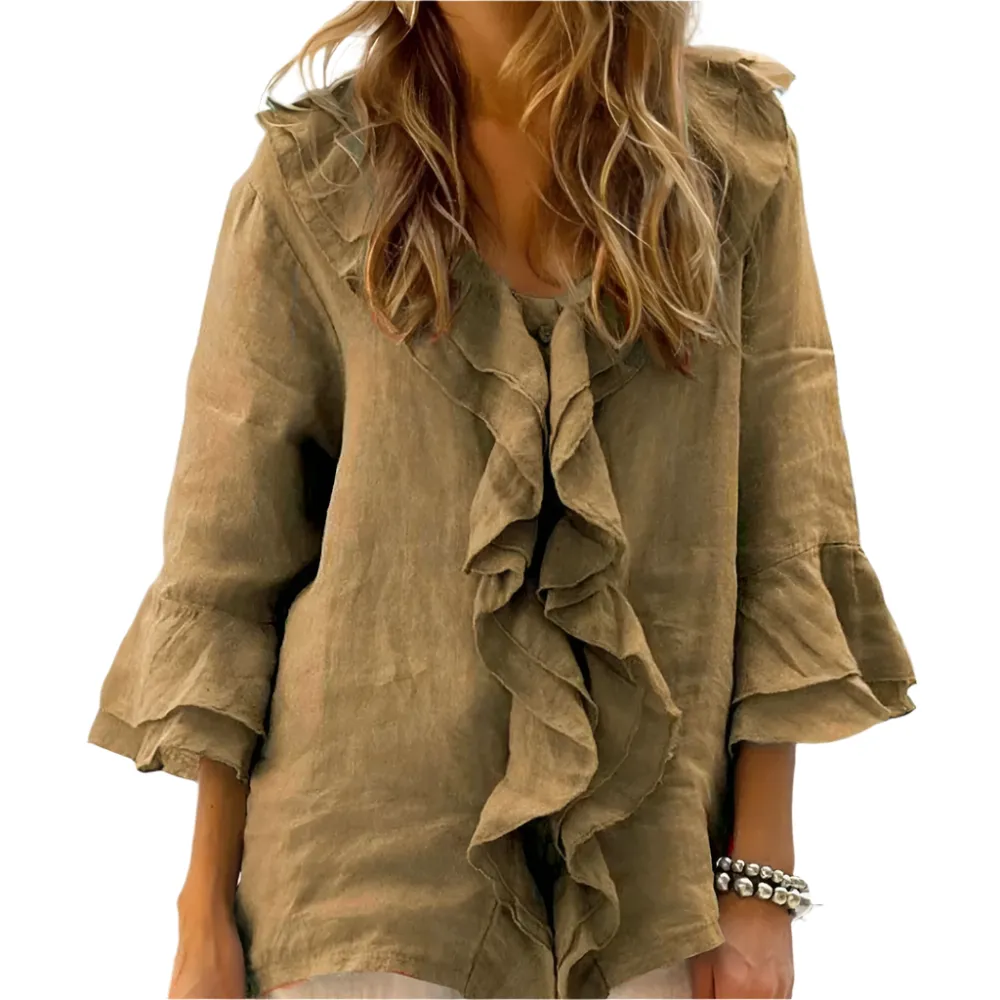 Aliyah – Elegant Ruffle Top with 3/4 Sleeves for Women