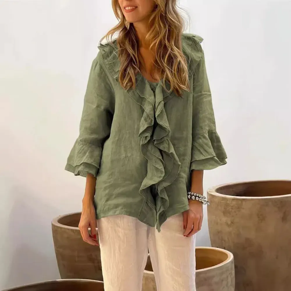 Aliyah – Elegant Ruffle Top with 3/4 Sleeves for Women