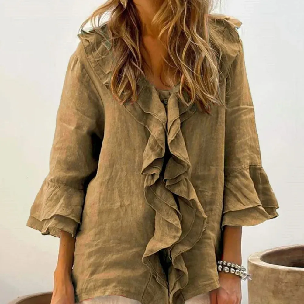 Aliyah – Elegant Ruffle Top with 3/4 Sleeves for Women