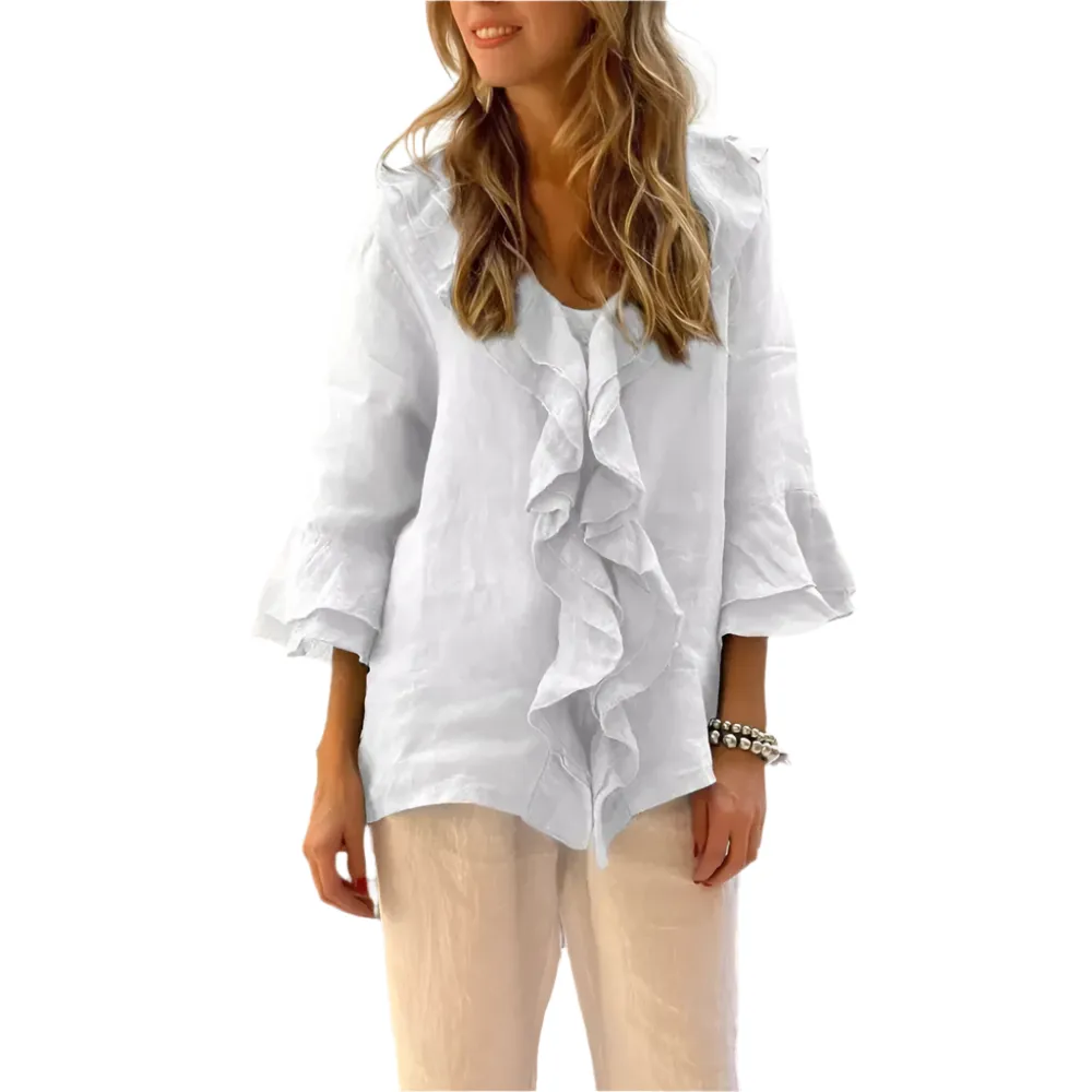 Aliyah – Elegant Ruffle Top with 3/4 Sleeves for Women