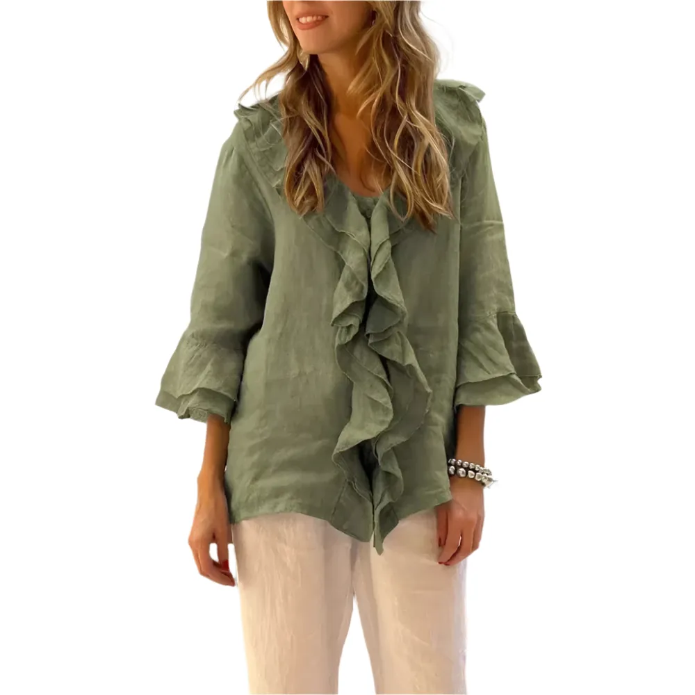 Aliyah – Elegant Ruffle Top with 3/4 Sleeves for Women