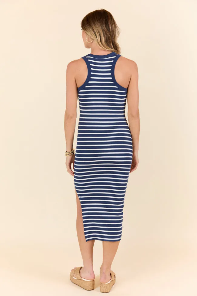 All I Want Navy and White Striped Knit Dress