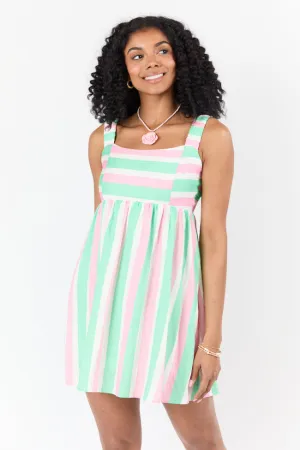 All My Life Pink and Green Striped Mini Dress