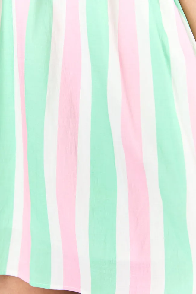 All My Life Pink and Green Striped Mini Dress