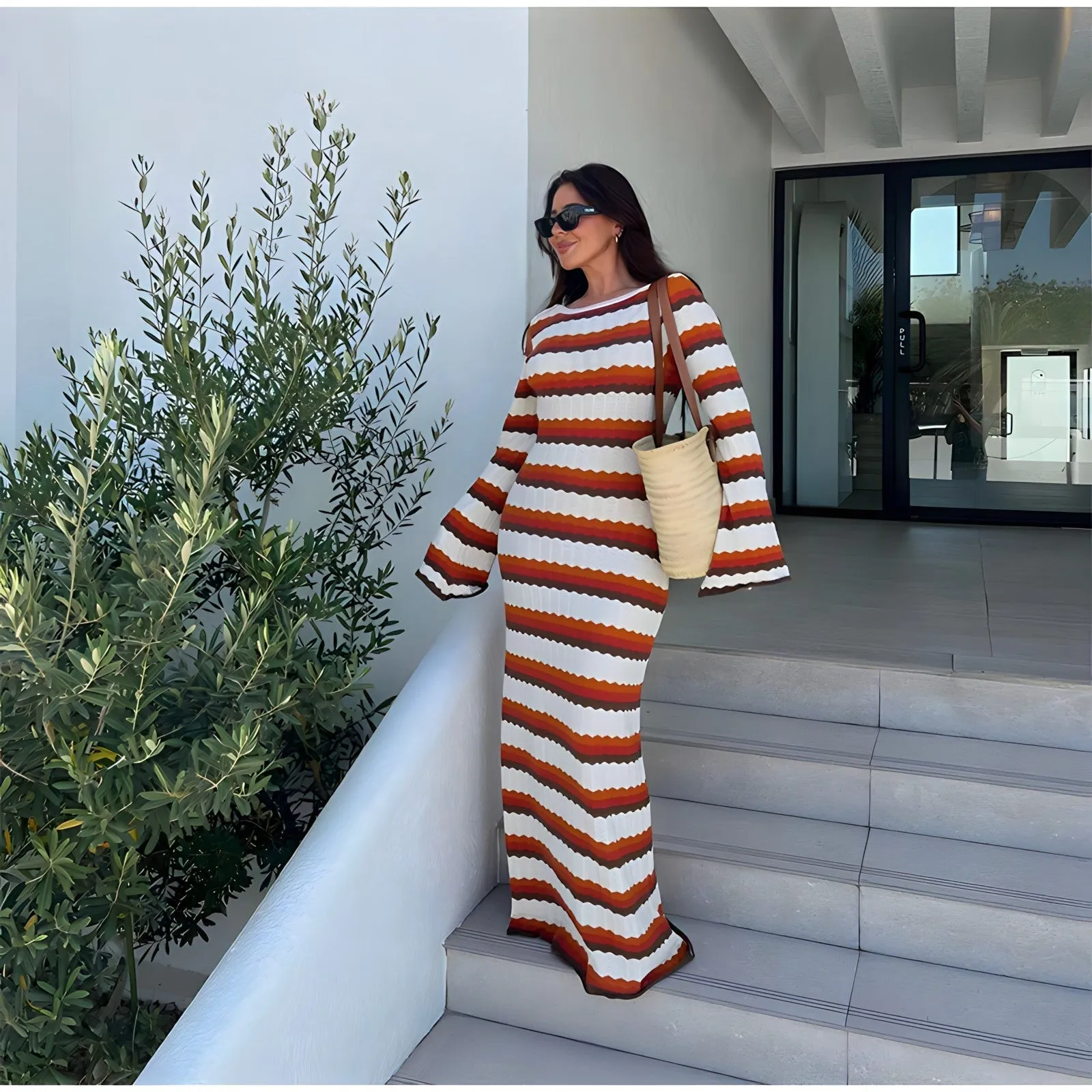 Anita® | Striped backless vintage knit dress