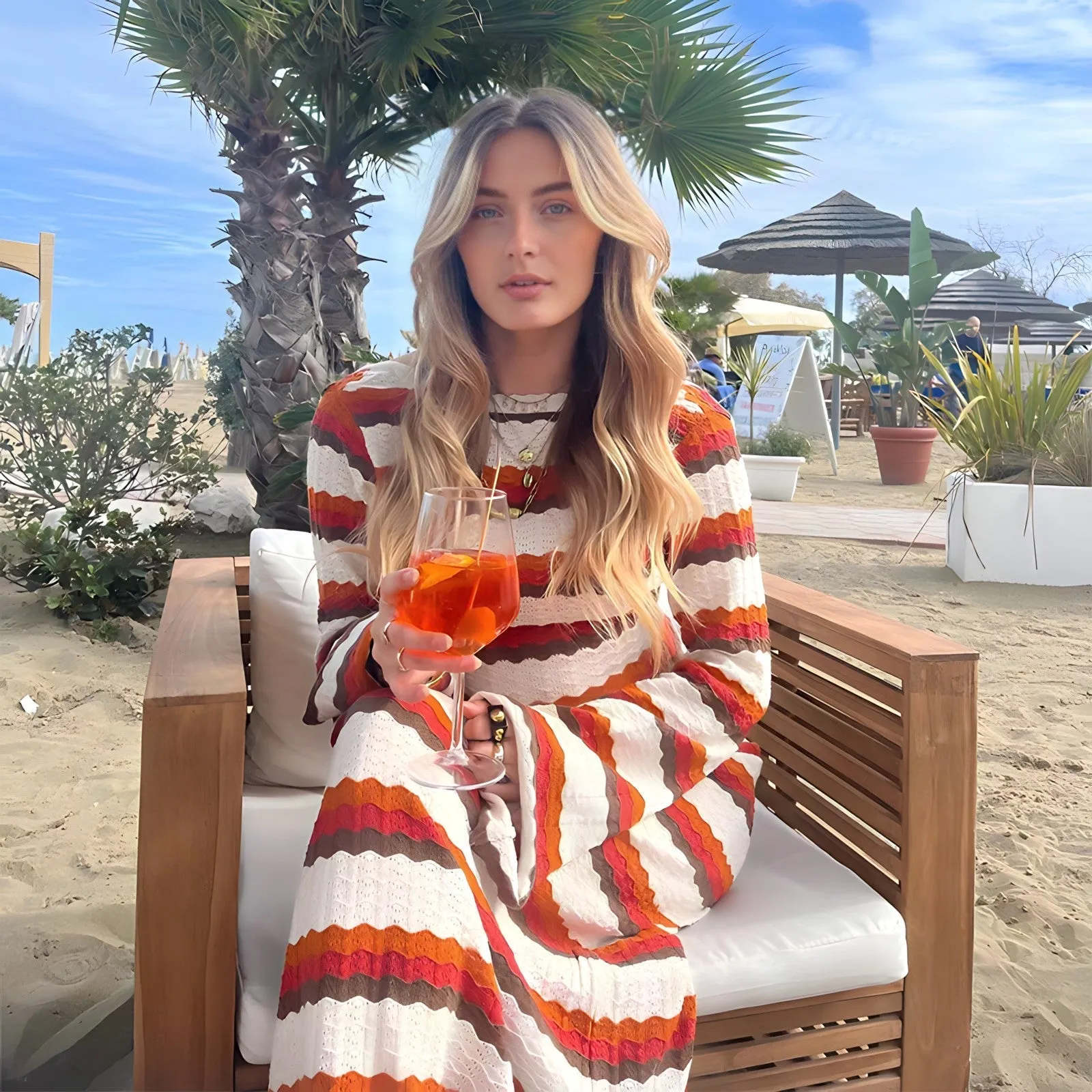 Anita® | Striped backless vintage knit dress