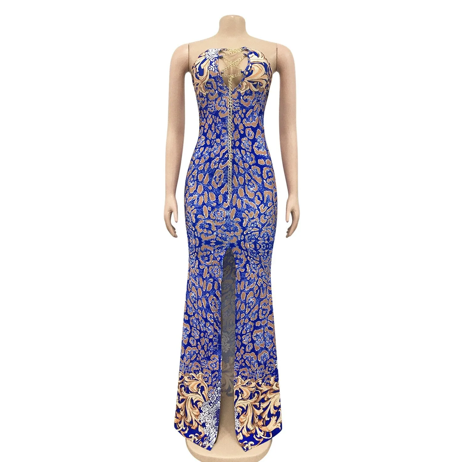 ANJAMANOR Tube Top Chain Split Long Dress