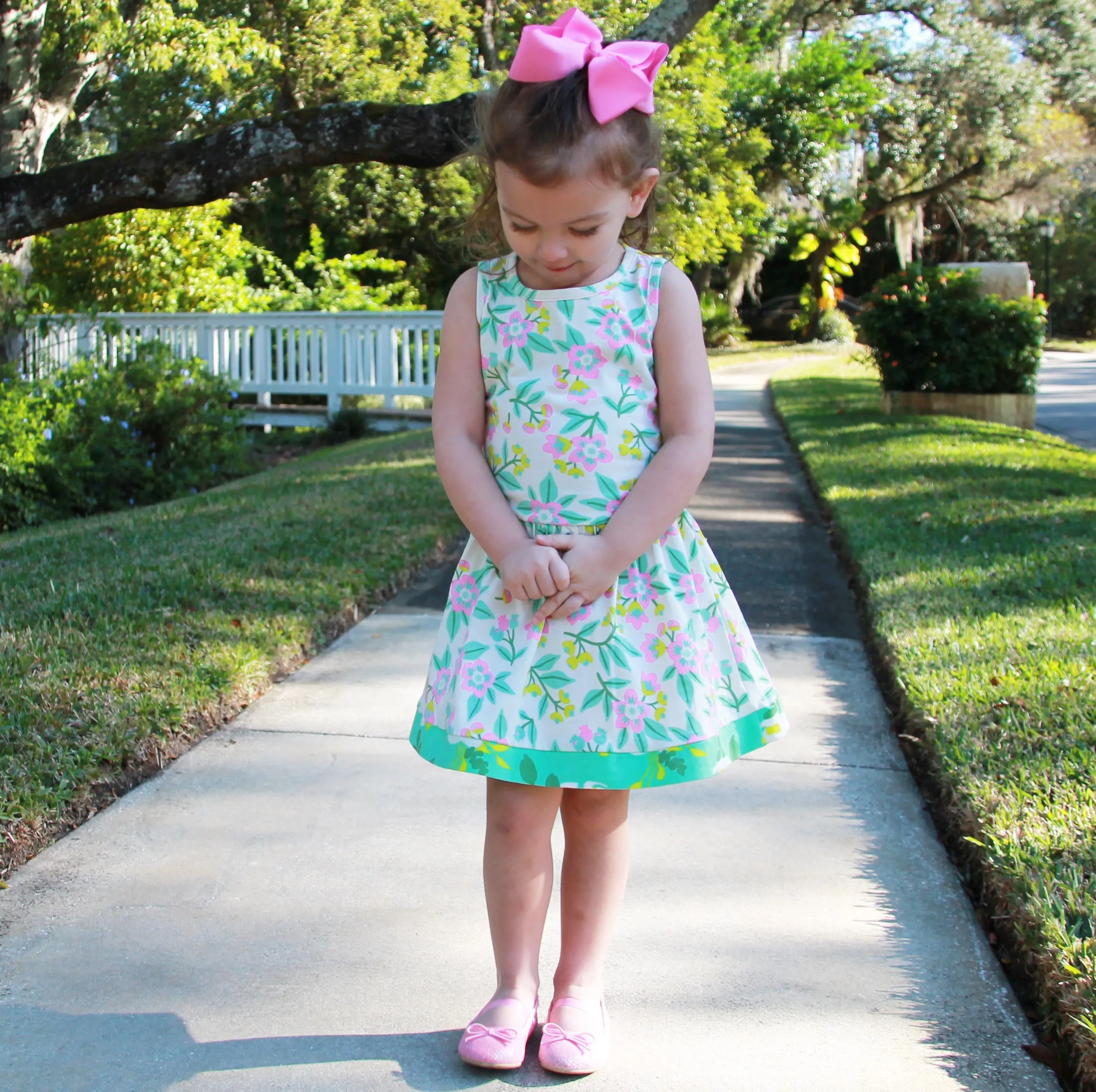 AnnLoren Little Big Girls Dress Pastel Floral Cotton Knit Sleeveless Holiday Spring Summer Clothes