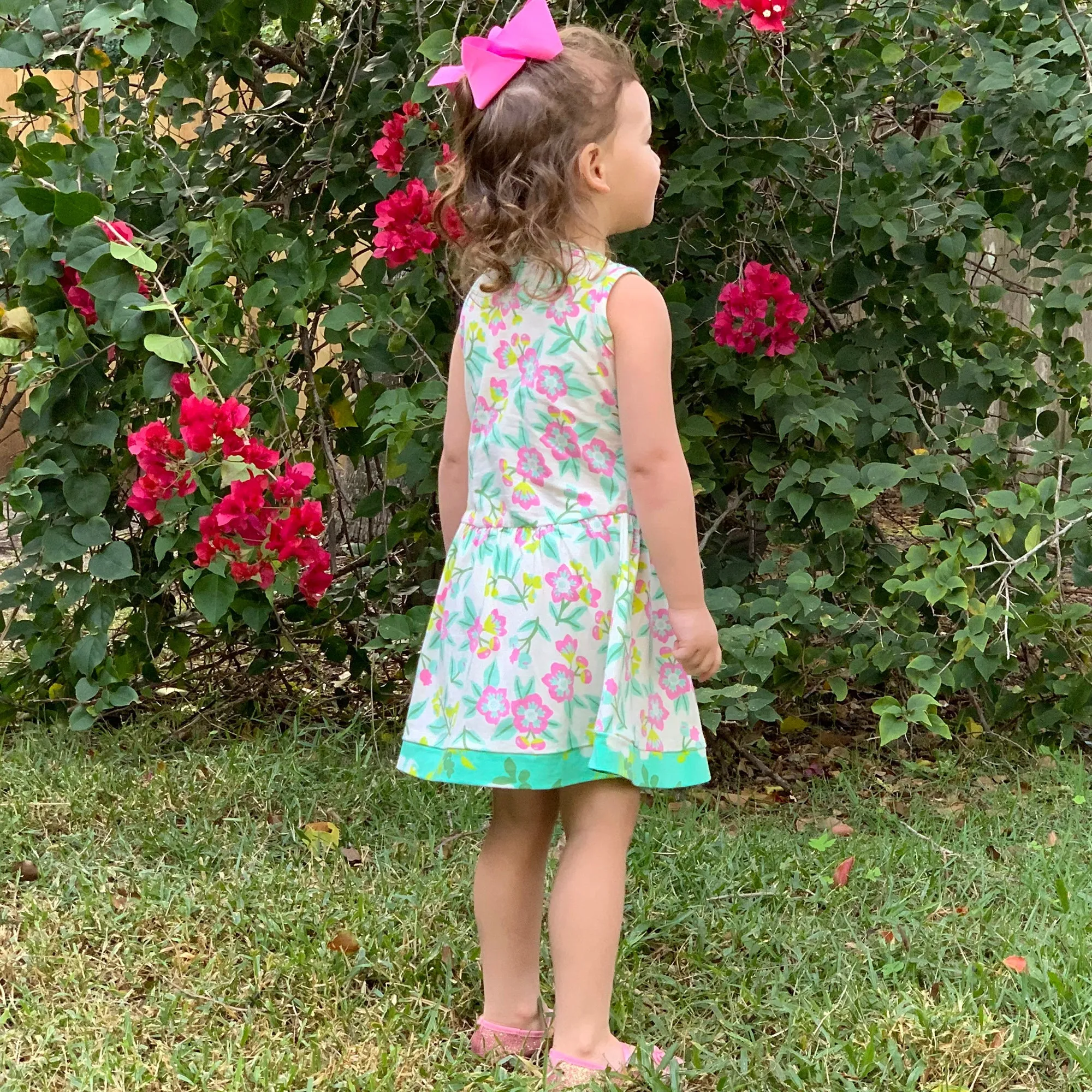AnnLoren Little Big Girls Dress Pastel Floral Cotton Knit Sleeveless Holiday Spring Summer Clothes