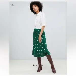 ASOS Green &amp; Cream Polka Dot Lightweight Modest Midi Knee-Length Slip Skirt 10