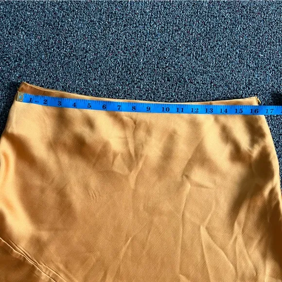 ASOS UNIQUE21 Mango Yellow Modest Satin Slip Midi Knee-Length Bias Cut Skirt 10