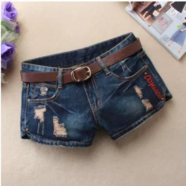 Autumn Denim Mini Shorts Women Rivet Holes Jeans Low Waist Shorts