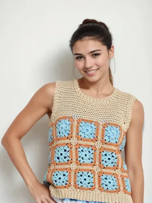 Azure Tides Squares Crop Top Vest