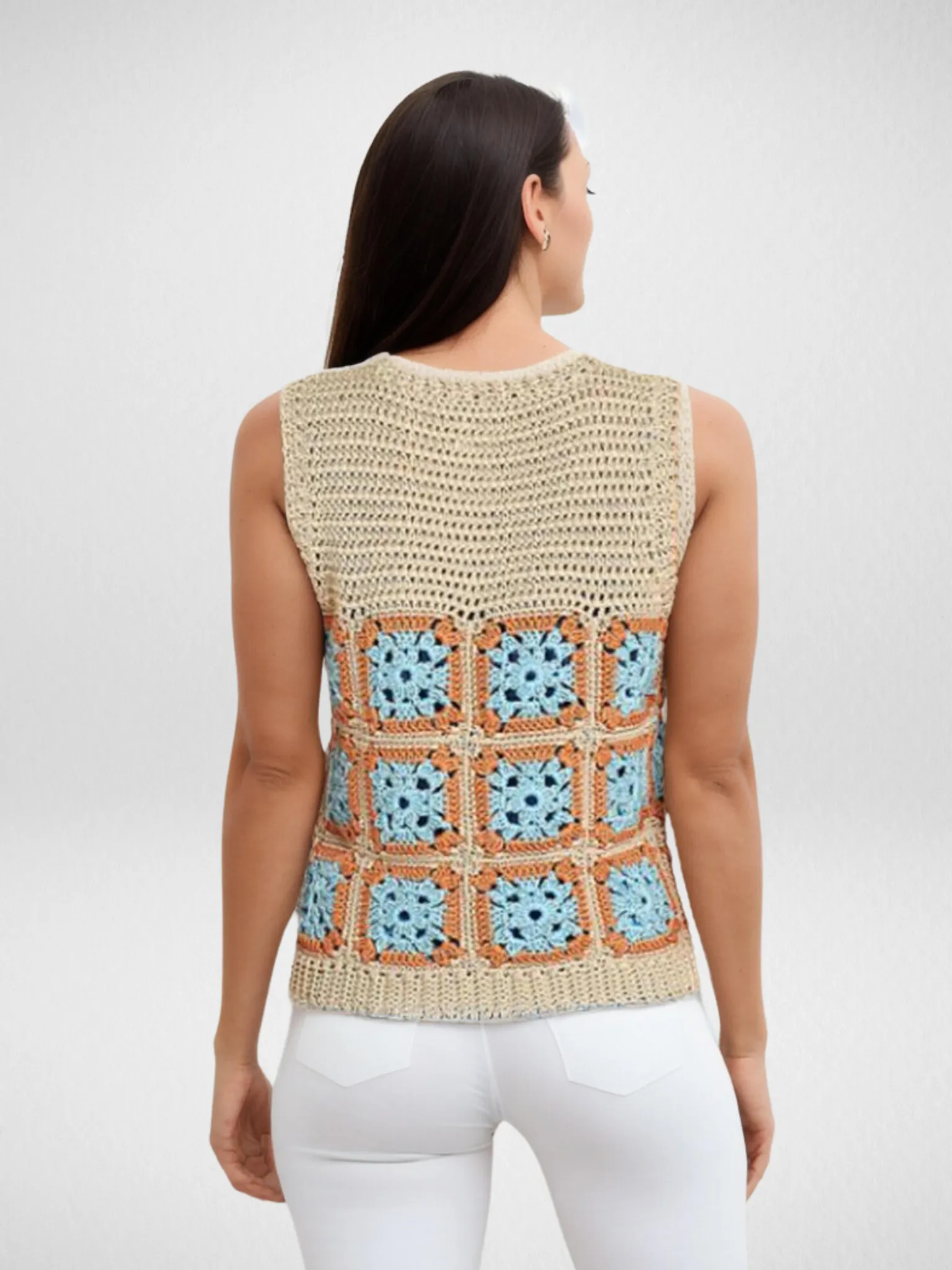 Azure Tides Squares Crop Top Vest