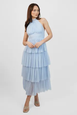 Baby Blue Tulle Tiered Maxi Dress