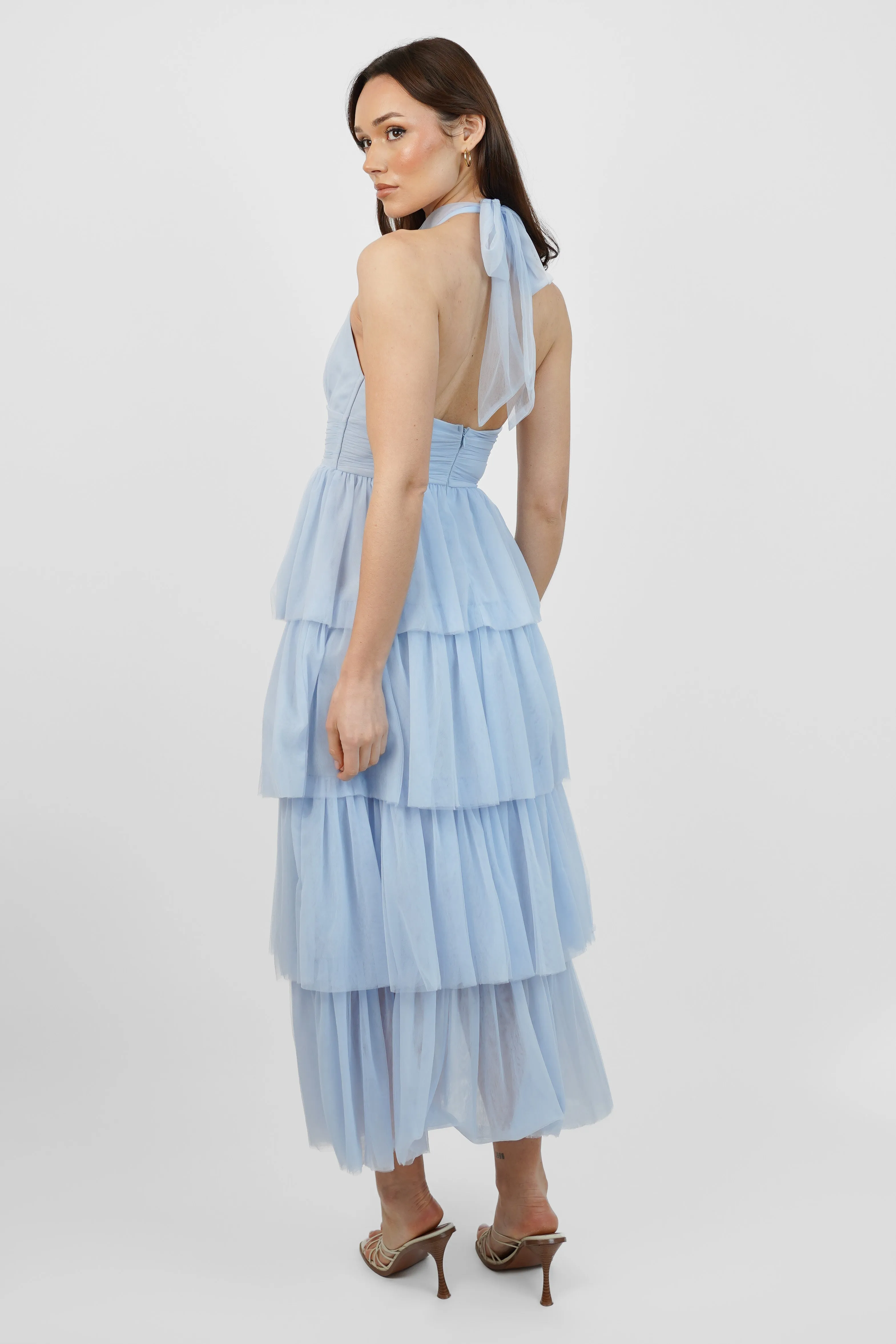 Baby Blue Tulle Tiered Maxi Dress