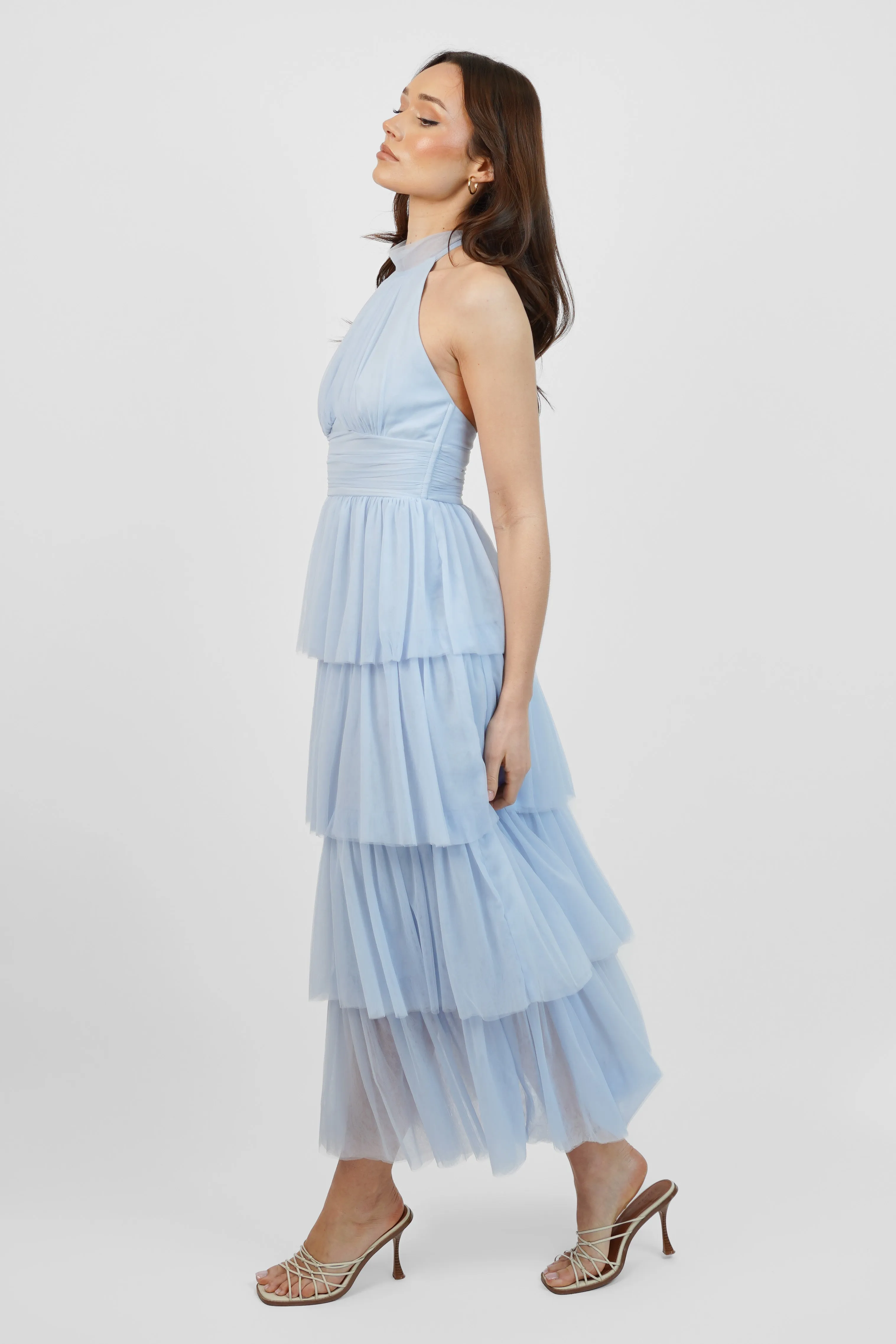 Baby Blue Tulle Tiered Maxi Dress