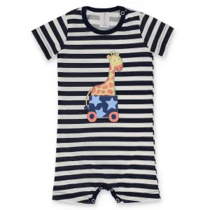 Baby Boys Striped Giraffe Romper - Navy/White