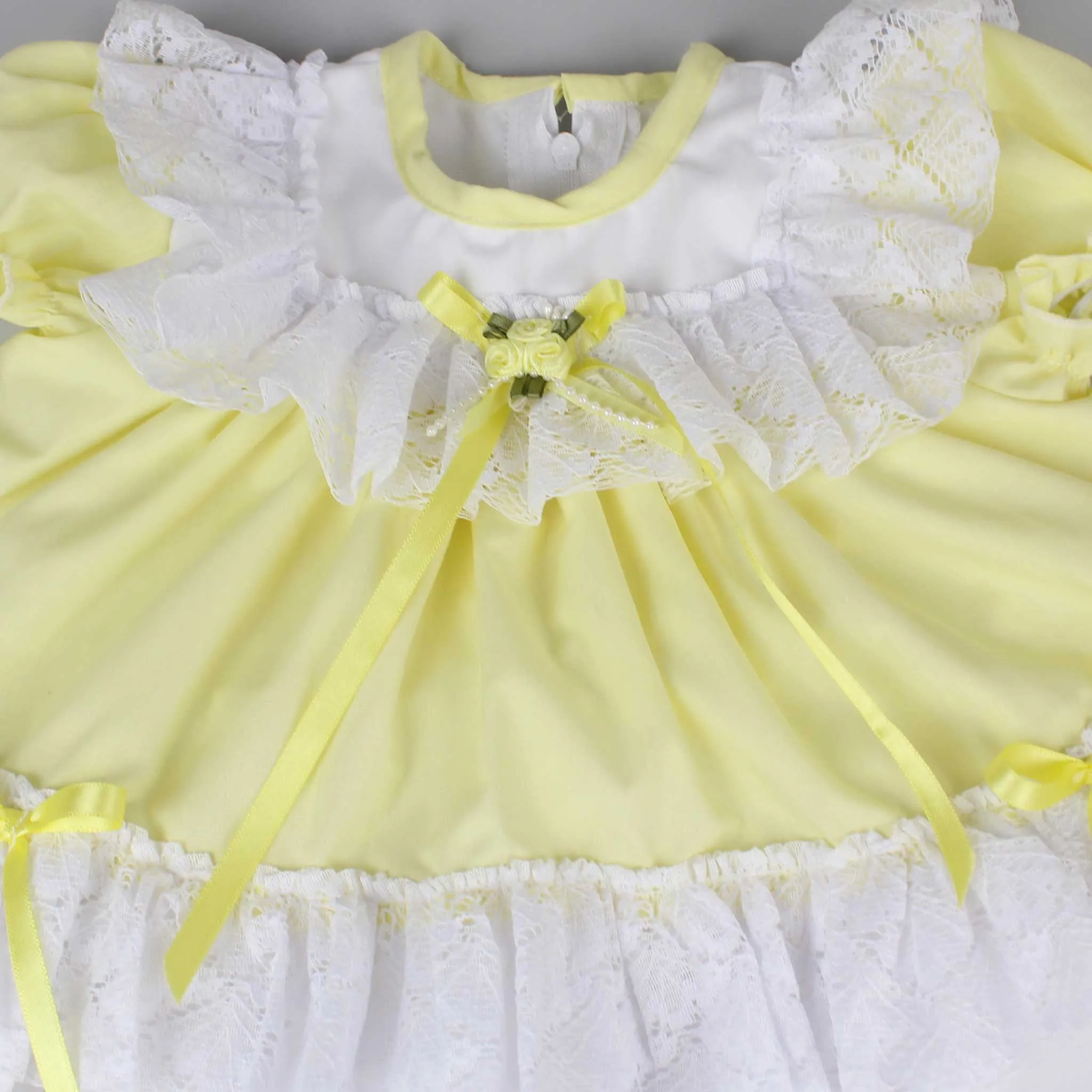 Baby Girl Frilly Puffball Dress with Knickers - Lemon Yellow