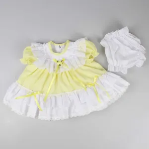 Baby Girl Frilly Puffball Dress with Knickers - Lemon Yellow