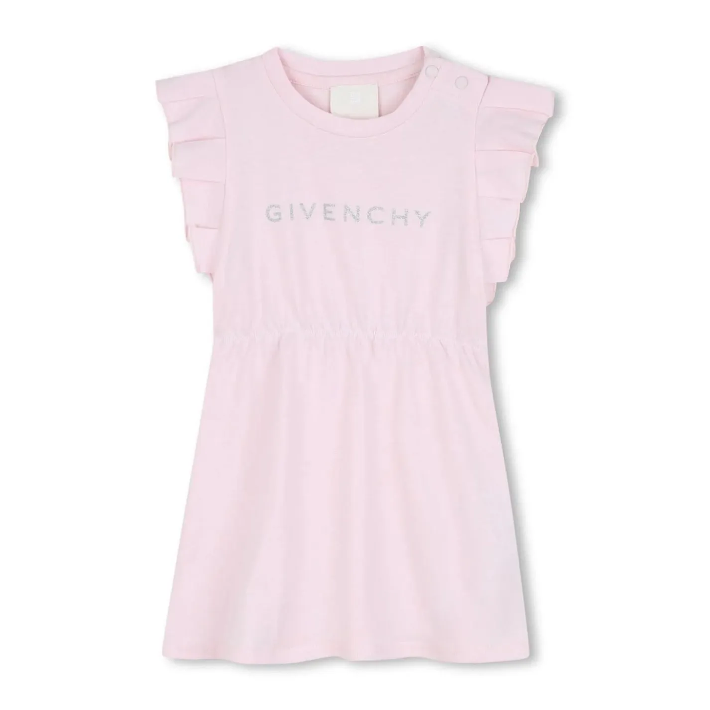 BABY GIRLS DRESS WITH RUFFLE DETAIL TEXT LOGO
