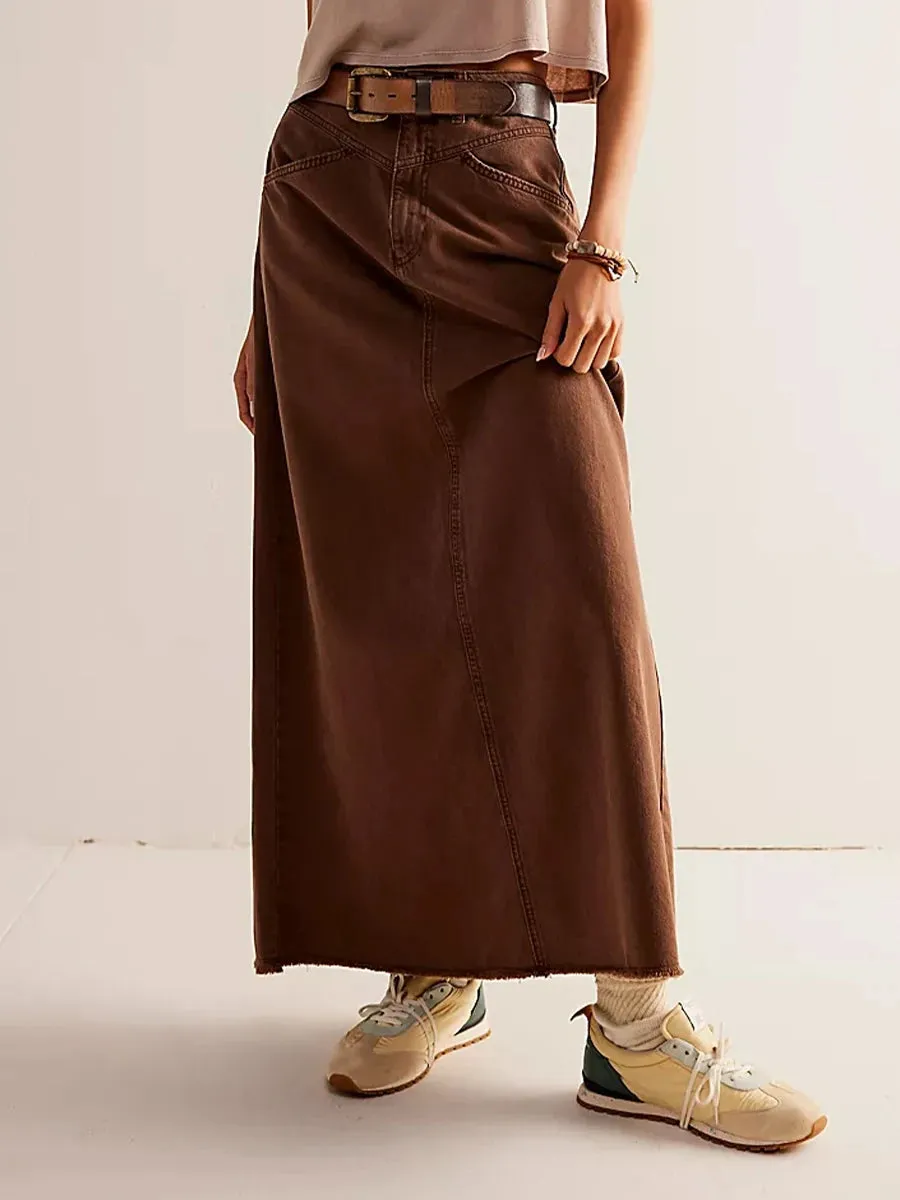 Back-Slit Maxi Jean Skirt