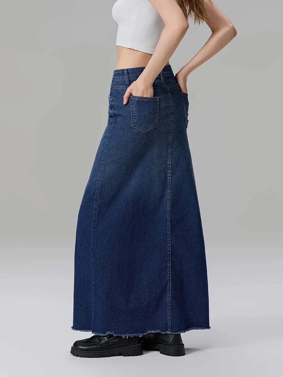 Back-Slit Maxi Jean Skirt